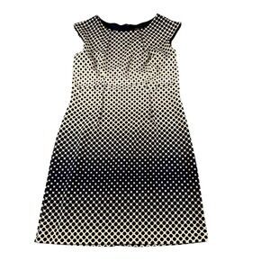 ILE New York Polka Dot Sheath Dress Navy Tan Gradient Cap Sleeve Size 12